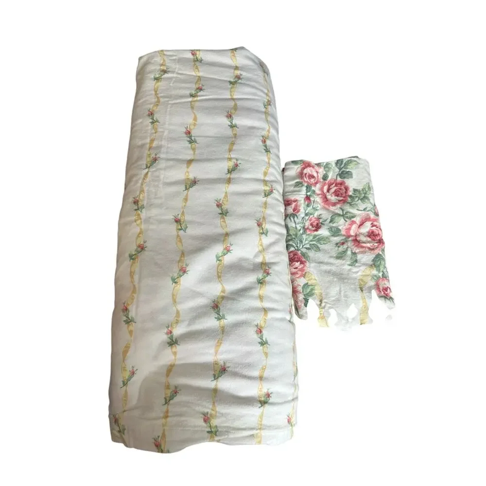 Lands End Coming Home Brushed Flannel Floral English Country Duvet Set Queen